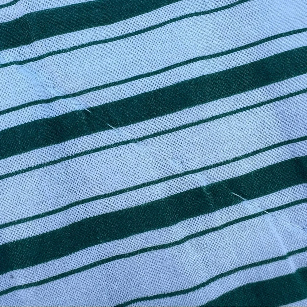 VTG Garden Block Quilt Floral Striped Reversible Hand Sewn Pink Green 82x84 FLAW